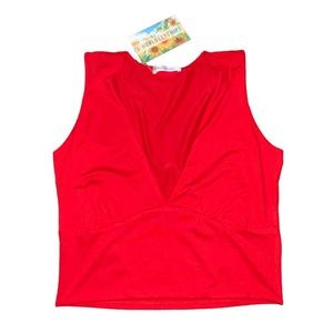 Herlollychips Red Deep V-neck Crop Top